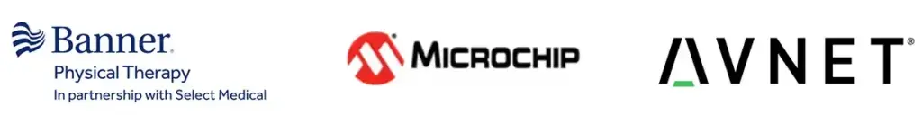 Row of partner logos: Banner Physical Therapy, Microchip, and Avnet.